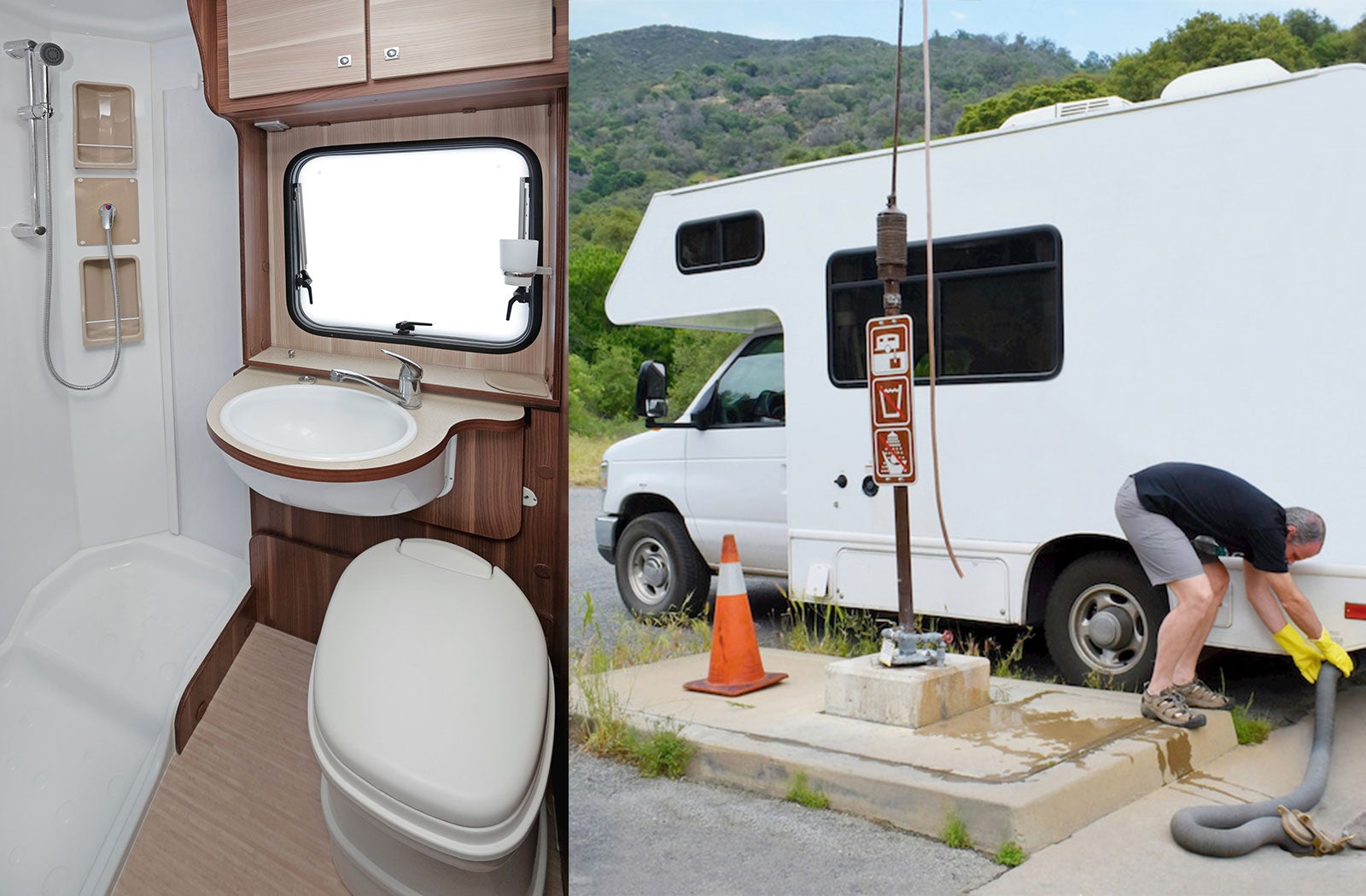Portable RV/camper toilet and holding tank setup in McAllen, Texas